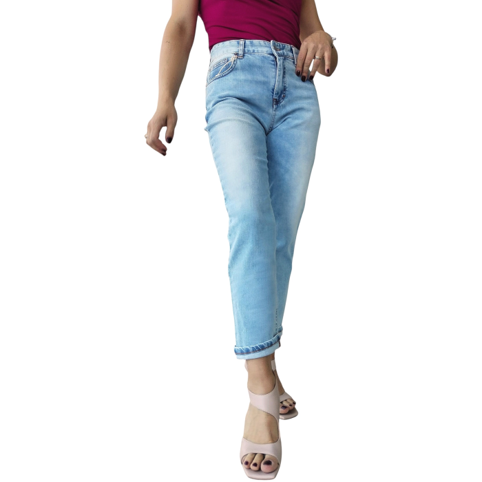 Jeans donna KING KONG FASHION denim chiaro modello cropped 5 tasche