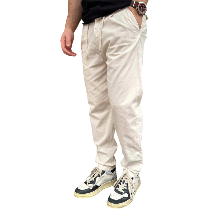 Pantalone BERNA in misto lino/cotone con coulisse pence e tasca posteriore a taglio verticale