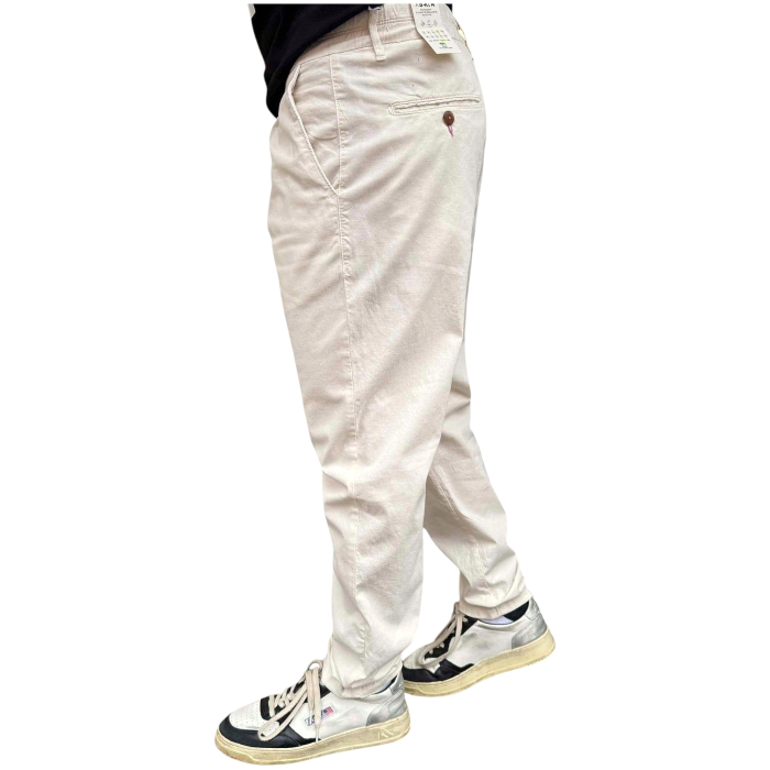 Pantalone BERNA in misto lino/cotone con coulisse pence e tasca posteriore a taglio verticale