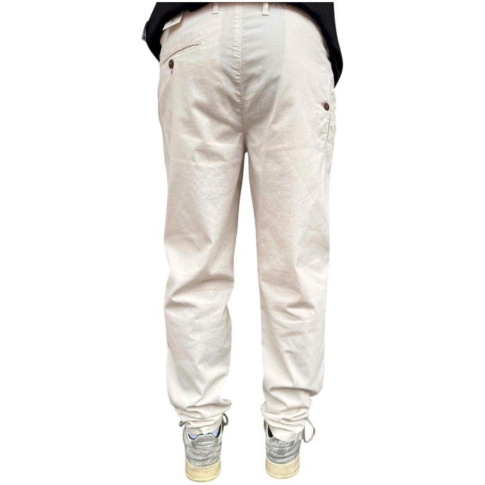 Pantalone BERNA in misto lino/cotone con coulisse pence e tasca posteriore a taglio verticale