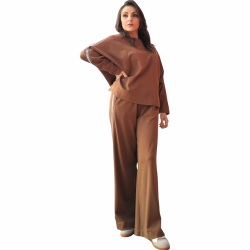 Tuta donna IMPERIAL felpa girocollo e pantalone palazzo con cintura a fascia