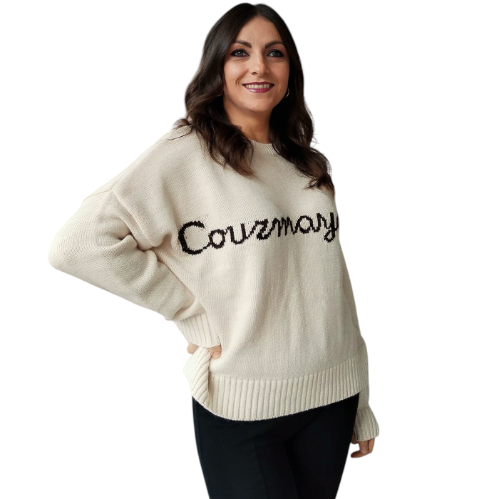 Maglia donna SUSY MIX misto lana e Alpaca oversize a scatola con ricamo