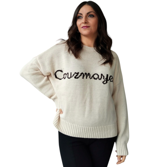 Maglia donna SUSY MIX misto lana e Alpaca oversize a scatola con ricamo