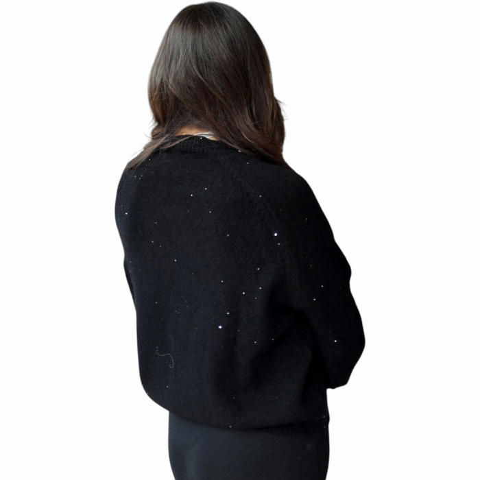 Maglia donna SUSY MIX con mini strass girocollo e manica a palloncino 