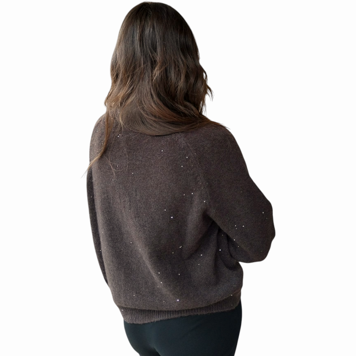 Maglia donna SUSY MIX con mini strass girocollo e manica a palloncino