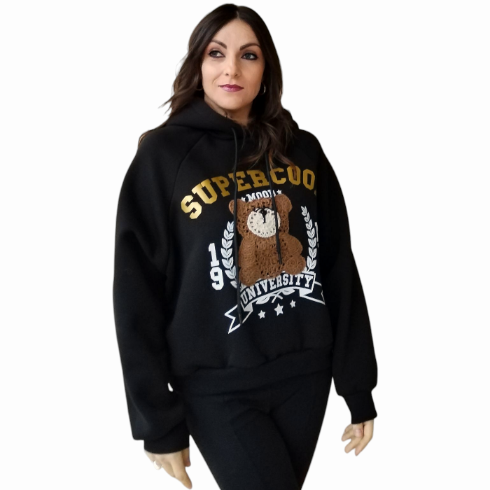 Felpa donna SUSY MIX caldo cotone soft con cappuccio e ricamo Teddy