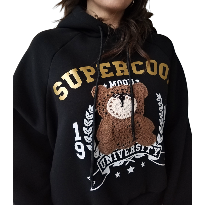 Felpa donna SUSY MIX caldo cotone soft con cappuccio e ricamo Teddy
