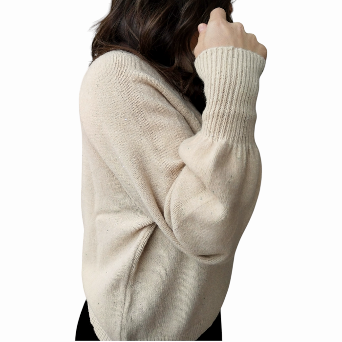 Maglia donna SUSY MIX con mini strass girocollo e manica a palloncino