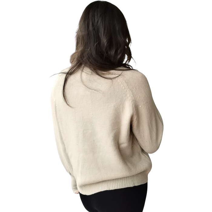 Maglia donna SUSY MIX con mini strass girocollo e manica a palloncino