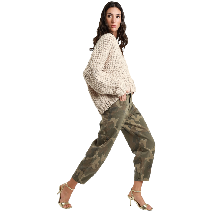 Pantalone donna SUSY MIX mimetici mom fit cropped con inserti in glitter