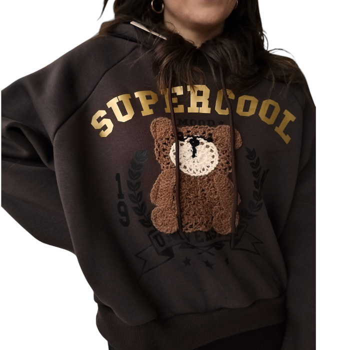 Felpa donna SUSY MIX caldo cotone soft con cappuccio e ricamo Teddy