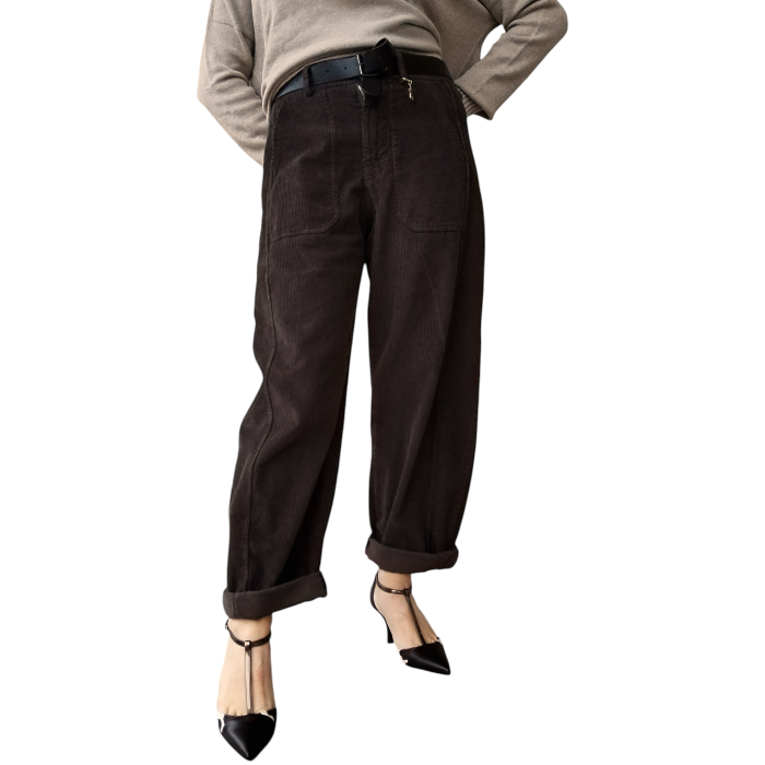 Pantalone donna SUSY MIX balloon fit in velluto a costine con elastico retro vita