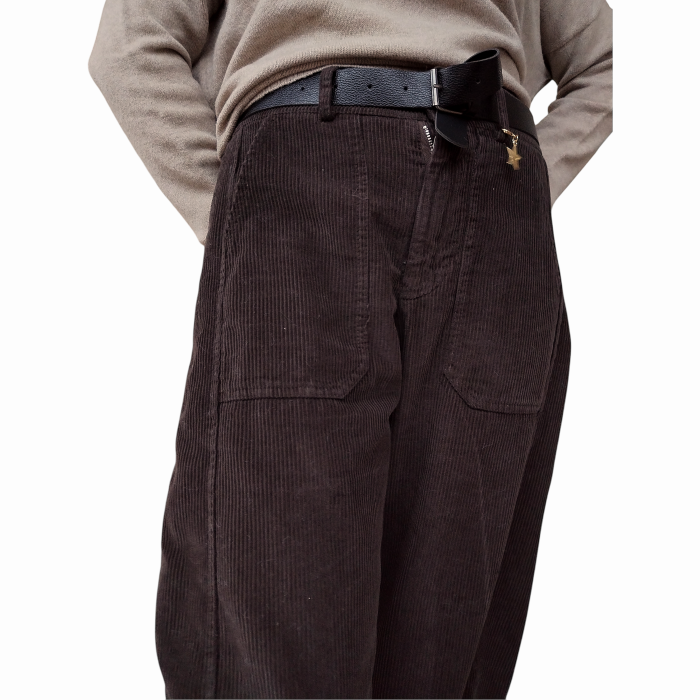 Pantalone donna SUSY MIX balloon fit in velluto a costine con elastico retro vita