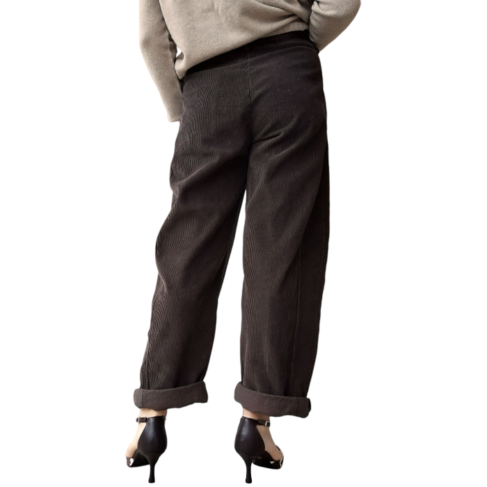 Pantalone donna SUSY MIX balloon fit in velluto a costine con elastico retro vita