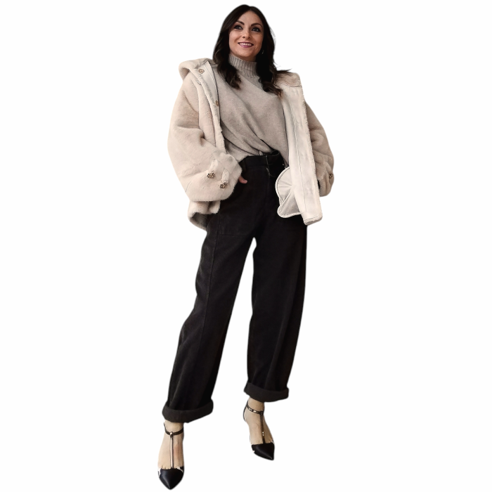 Pantalone donna SUSY MIX balloon fit in velluto a costine con elastico retro vita