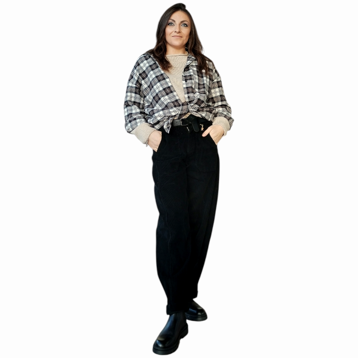 Pantalone donna SUSY MIX balloon fit in velluto a costine con elastico retro vita