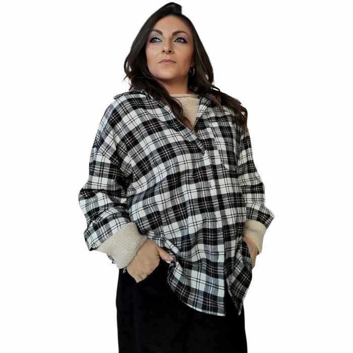 Camicia donna SUSY MIX 100% caldo cotone oversize fantasia quadri check