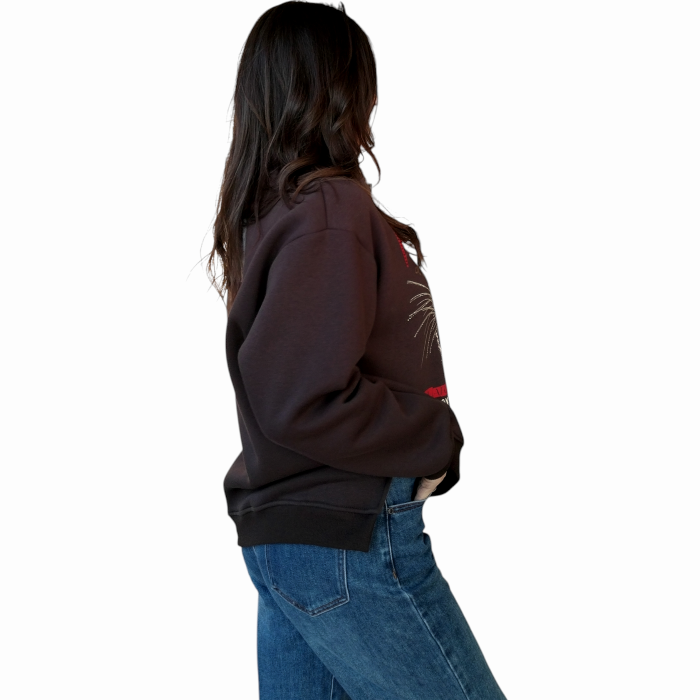 Felpa donna SUSY MIX regular fit caldo cotone soft girocollo con stampa e spille