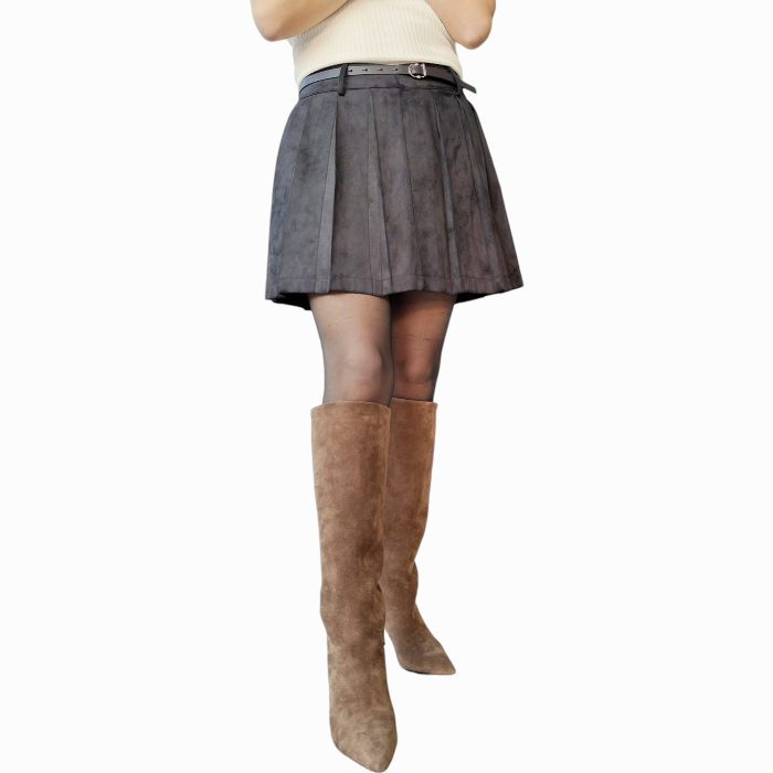 Minigonna SUSY MIX in ecodainetto a balze con cintura e chiusura zip a scomparsa