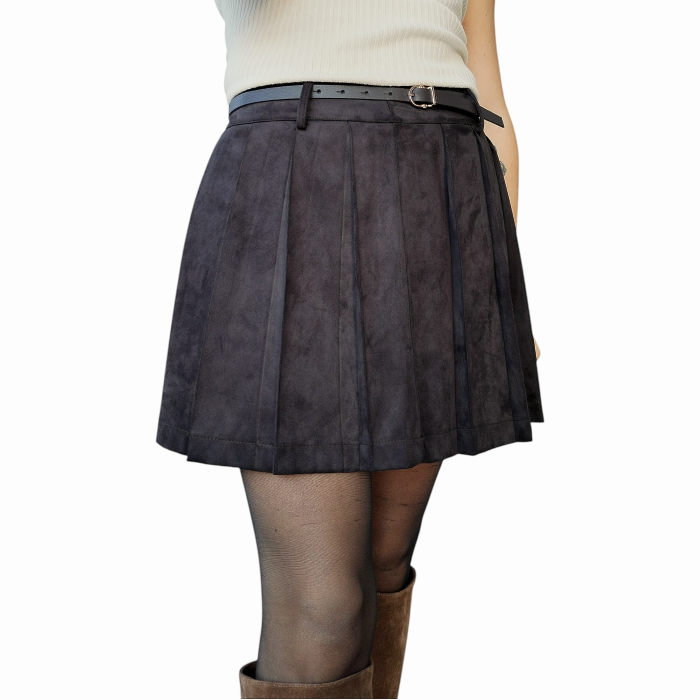 Minigonna SUSY MIX in ecodainetto a balze con cintura e chiusura zip a scomparsa