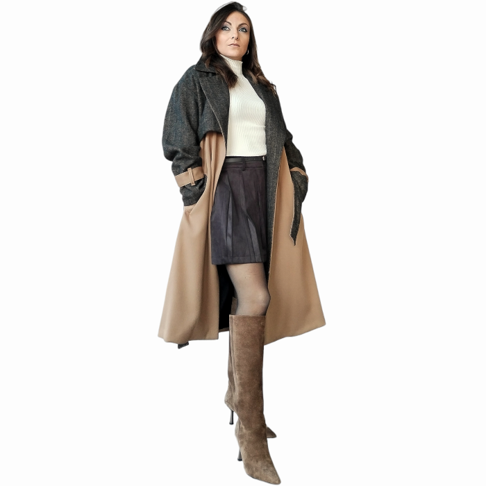 Minigonna SUSY MIX in ecodainetto a balze con cintura e chiusura zip a scomparsa