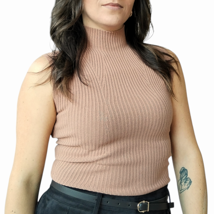 Maglia donna KONTATTO lupetto smanicato a costine