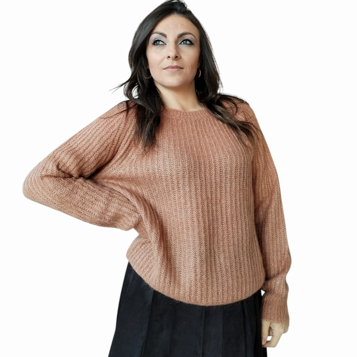 Maglia donna KONTATTO girocollo in misto lana Mohair lavorazione pannocchia