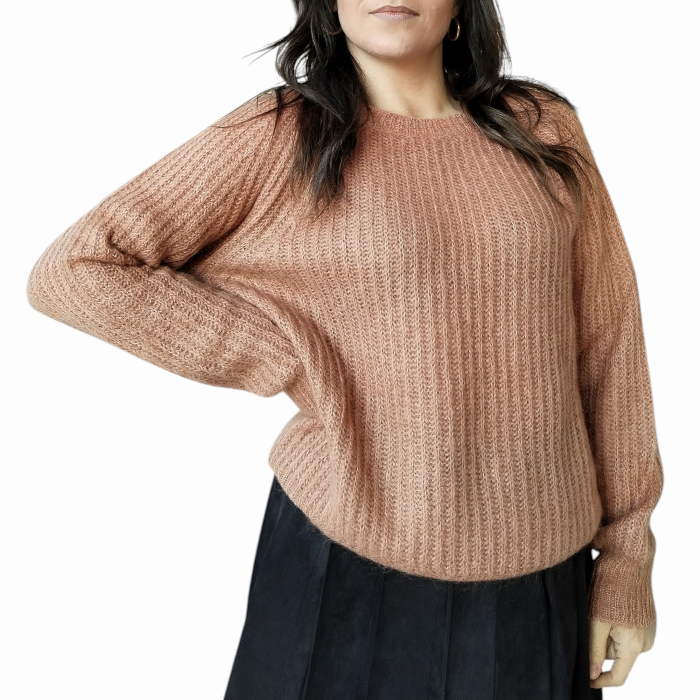 Maglia donna KONTATTO girocollo in misto lana Mohair lavorazione pannocchia