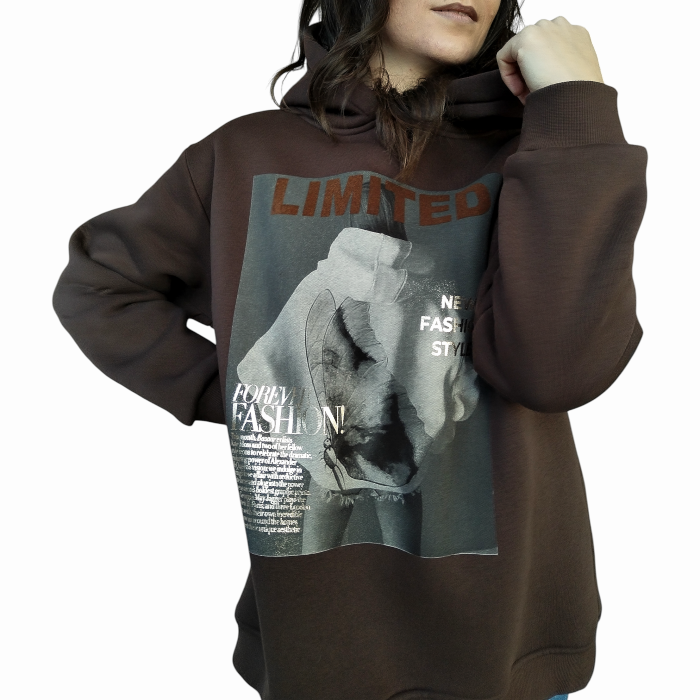 Felpa donna SUSY MIX oversize caldo cotone soft con cappuccio e stampa