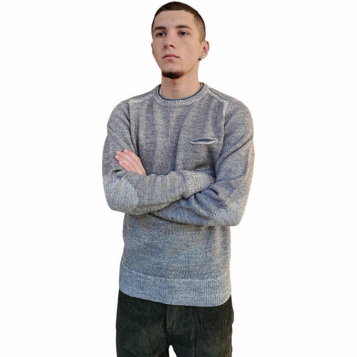 Maglia uomo BERNA misto lana lavorata a doppio filo girocollo toppe e taschino