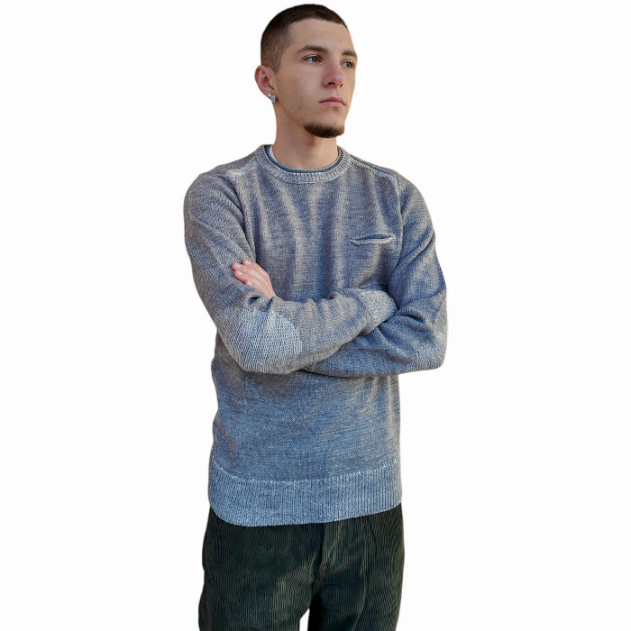 Maglia uomo BERNA misto lana lavorata a doppio filo girocollo toppe e taschino