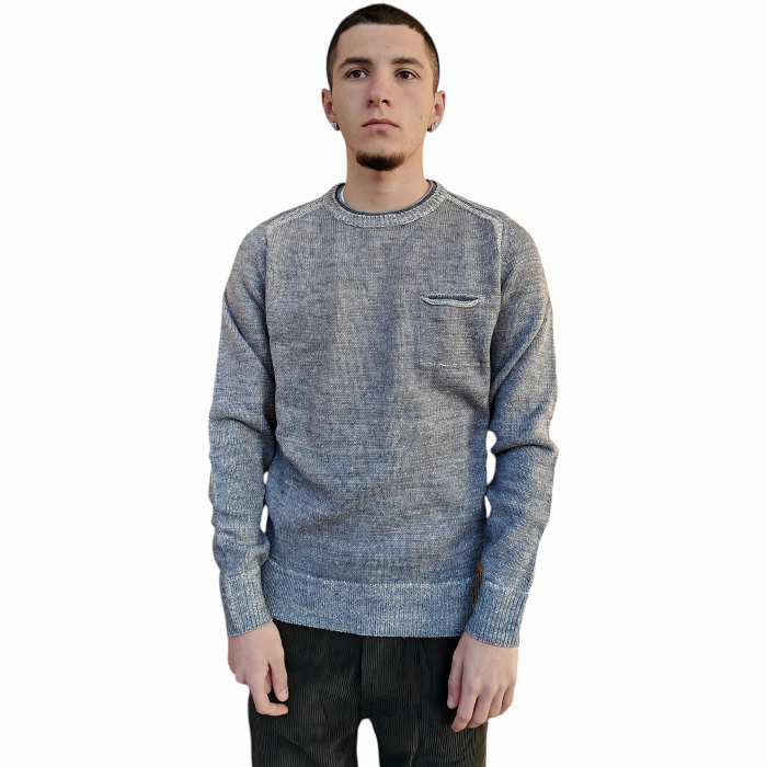 Maglia uomo BERNA misto lana lavorata a doppio filo girocollo toppe e taschino