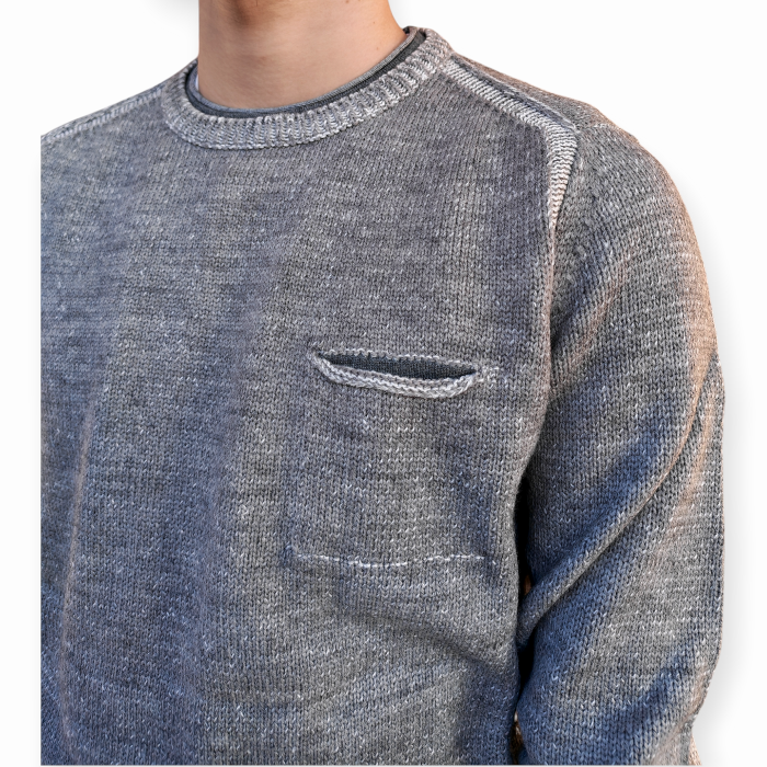 Maglia uomo BERNA misto lana lavorata a doppio filo girocollo toppe e taschino