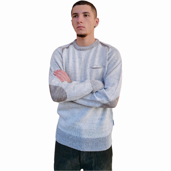 Maglia uomo BERNA misto lana lavorata a doppio filo girocollo toppe e taschino