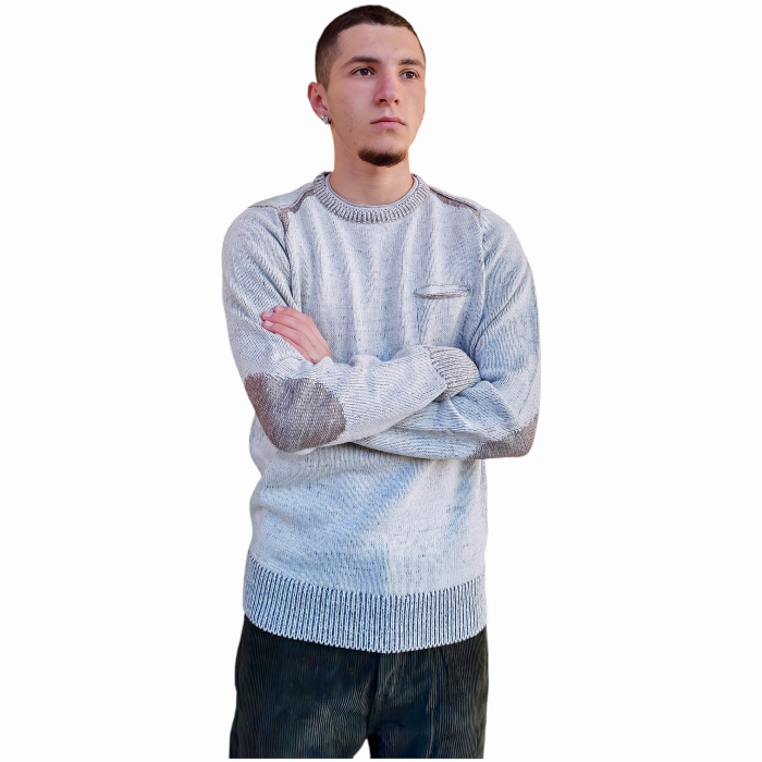 Maglia uomo BERNA misto lana lavorata a doppio filo girocollo toppe e taschino