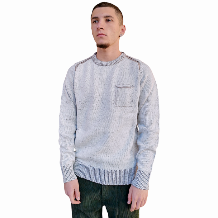 Maglia uomo BERNA misto lana lavorata a doppio filo girocollo toppe e taschino