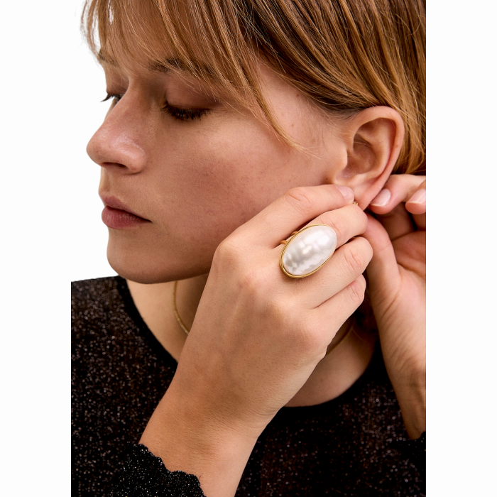 Anello donna NALI' in acciaio inox con perla bianca ovale