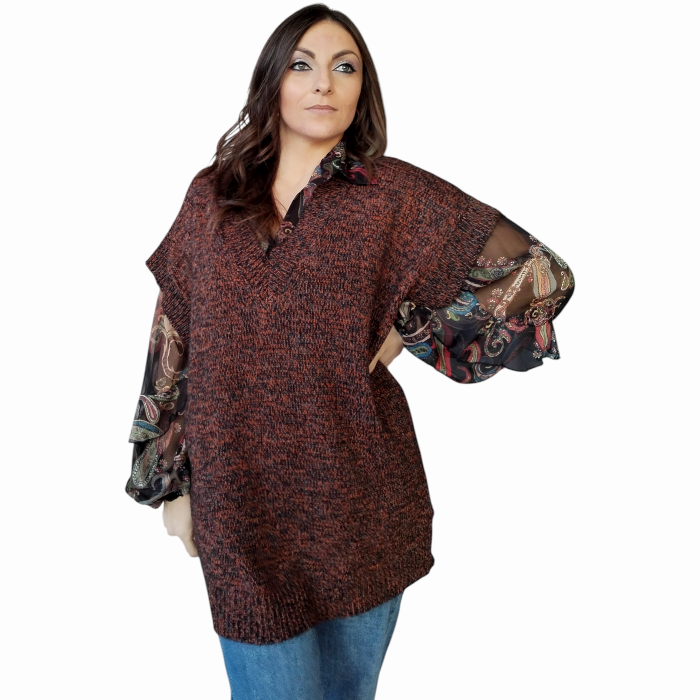 Maglia donna IMPERIAL modello lungo maxipull maniche corte e scollo a V