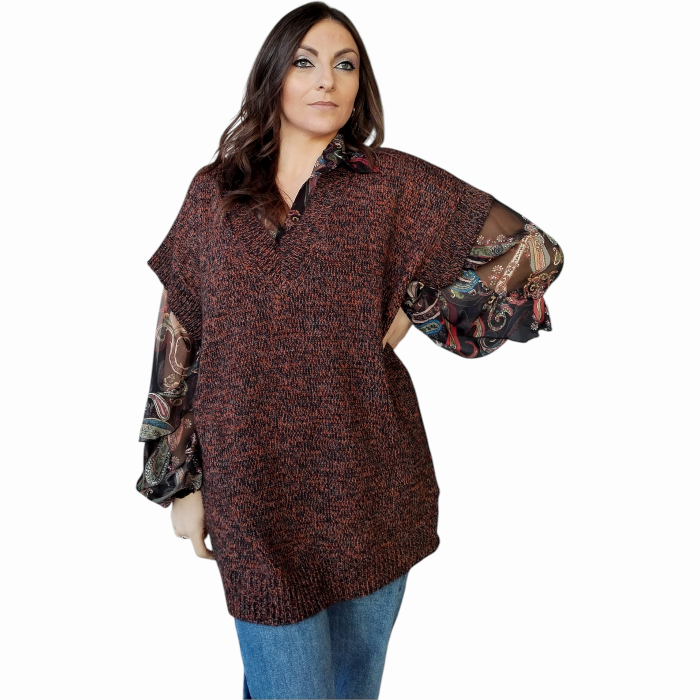 Maglia donna IMPERIAL modello lungo maxipull maniche corte e scollo a V