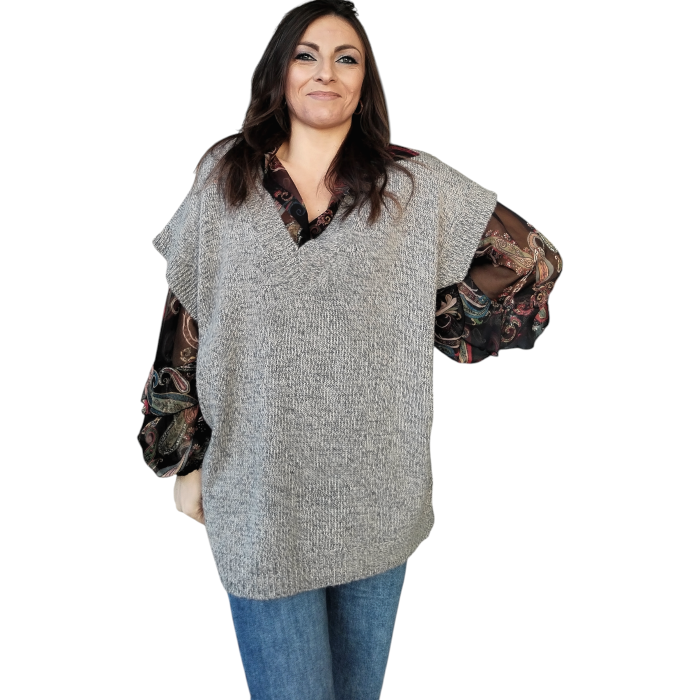 Maglia donna IMPERIAL modello lungo maxipull maniche corte e scollo a V