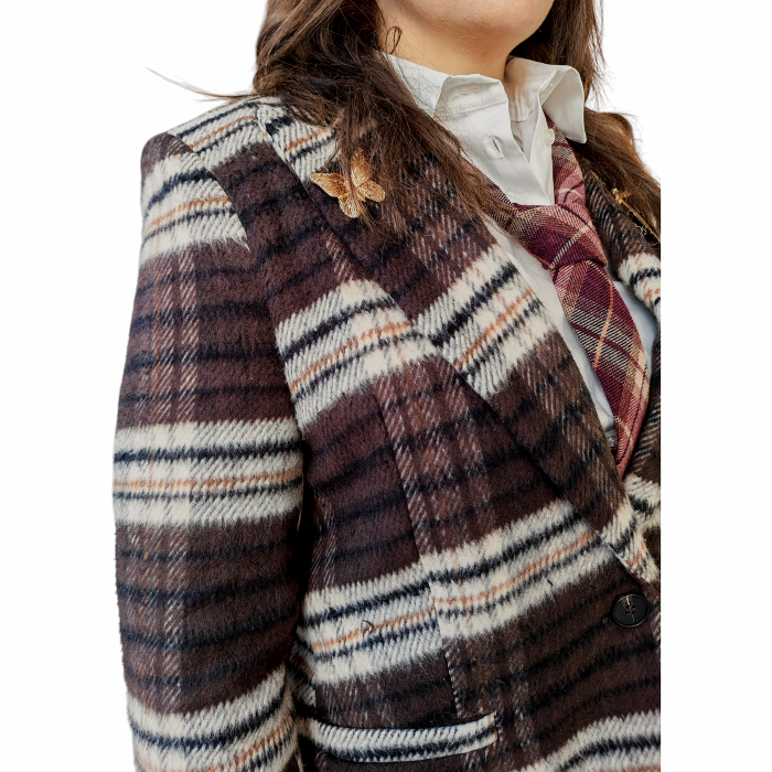 Giacca donna SUSY MIX blazer monopetto fantasia Check con spille e tasche a filetto