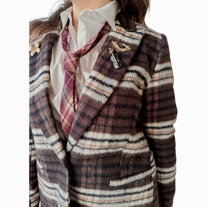 Giacca donna SUSY MIX blazer monopetto fantasia Check con spille e tasche a filetto