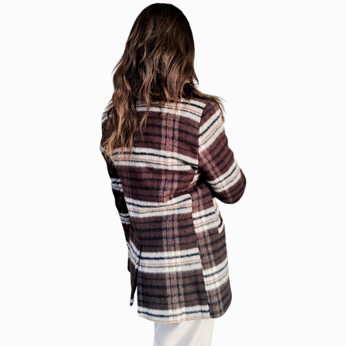 Giacca donna SUSY MIX blazer monopetto fantasia Check con spille e tasche a filetto