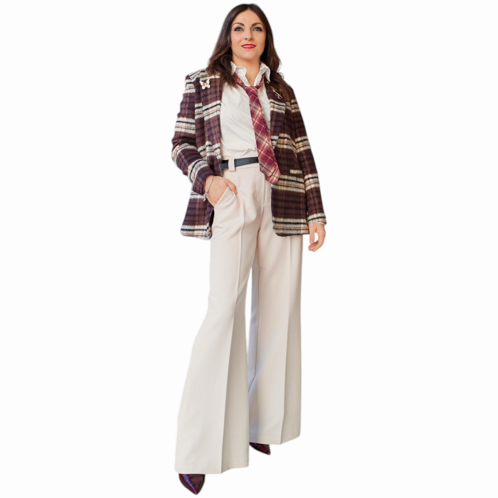 Camicia donna SUSY MIX tinta unita 100% cotone con cravatta a quadri