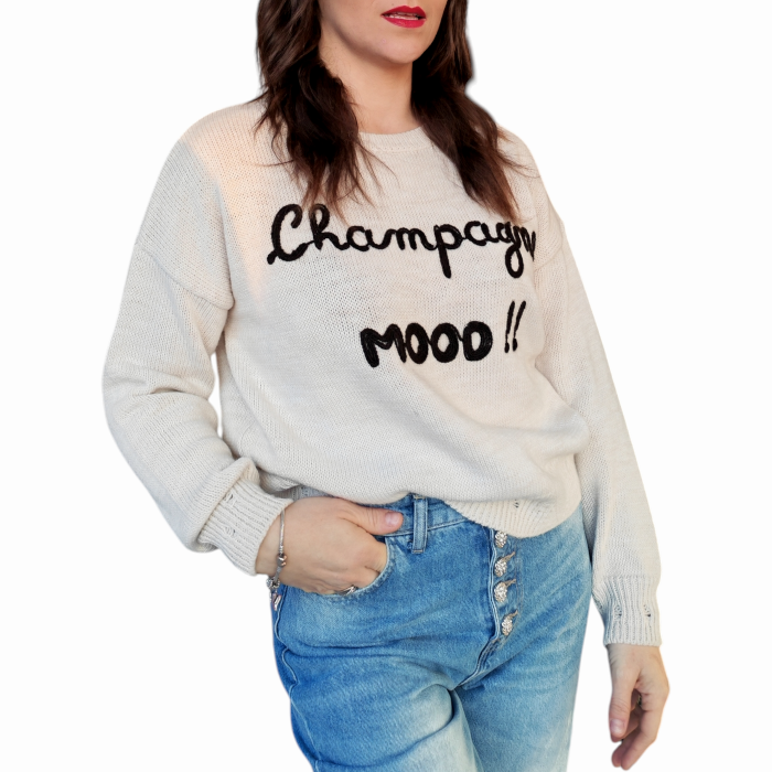 Maglia donna SUSY MIX misto lana e Alpaca oversize con ricamo e micro rotture