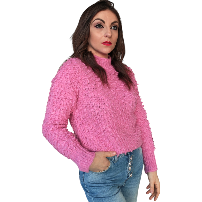 Maglia donna SUSY MIX misto lana lavorazione a riccioli girocollo 