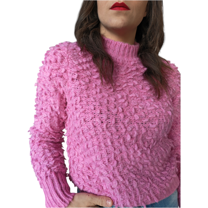 Maglia donna SUSY MIX misto lana lavorazione a riccioli girocollo 