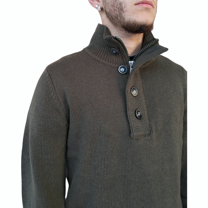 Maglia uomo GIANNI LUPO misto lana collo ad imbuto con bottoni e zip