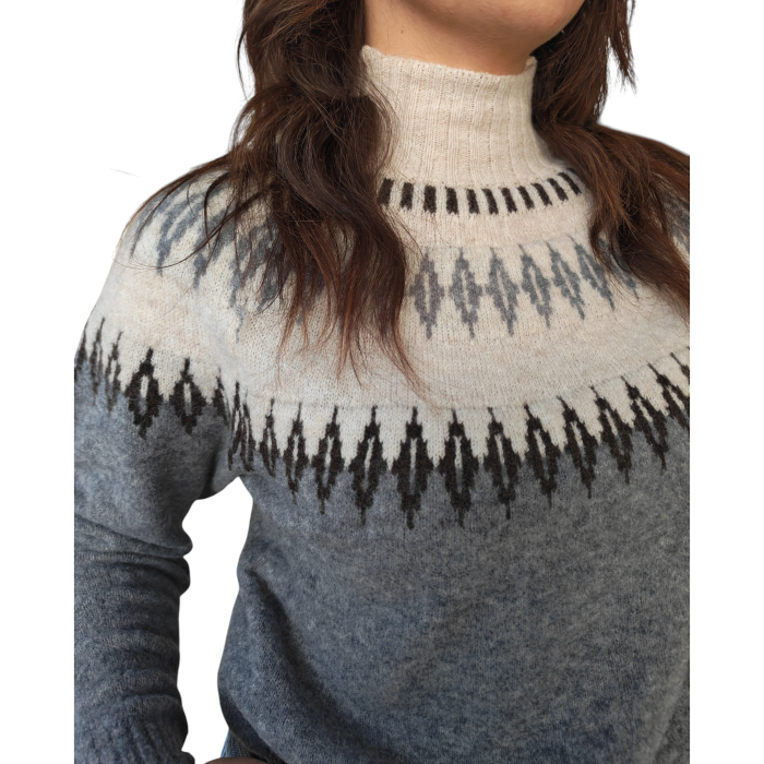 Maglia donna SUSY MIX collo cratere alto fantasia misto lana 