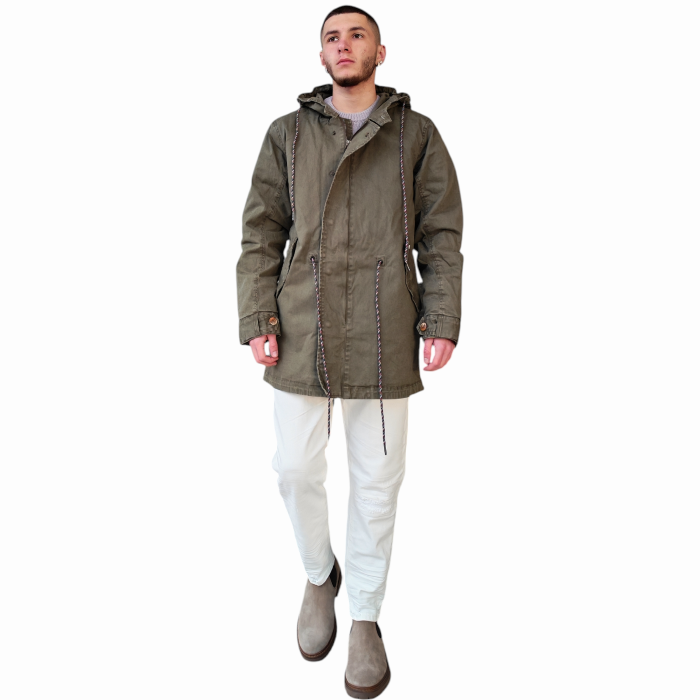 Parka uomo BERNA in caldo cotone con interno in lanetta cappuccio e spille